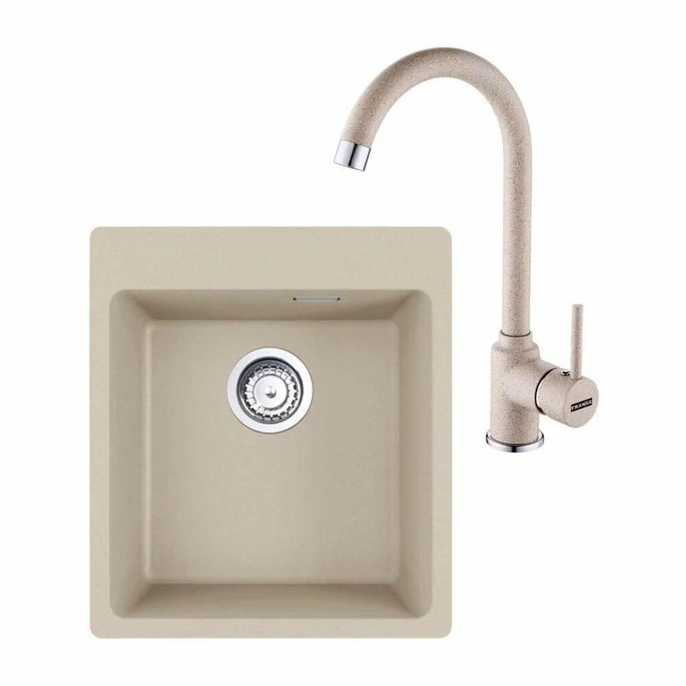 Set chiuveta bucatarie compozit Franke Maris Avena 44x50 cm cu 1 cuva finisaj bej mat si baterie Pola