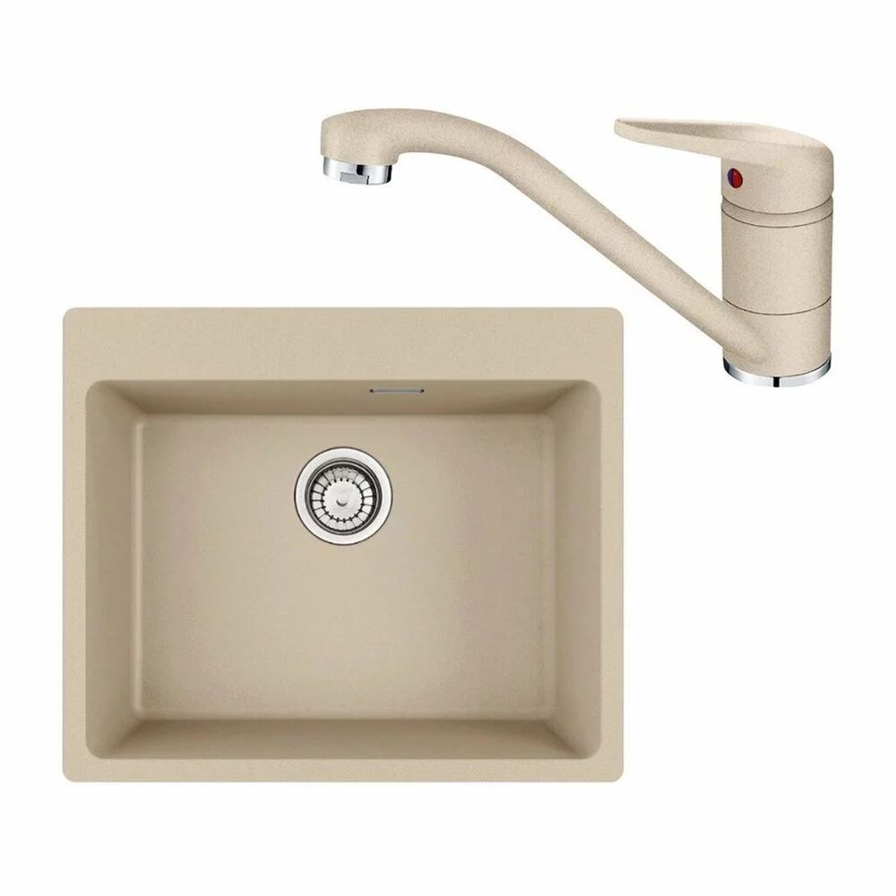 Set chiuveta bucatarie compozit Franke Maris Avena 59x50 cm cu 1 cuva finisaj bej mat si baterie Novara Plus
