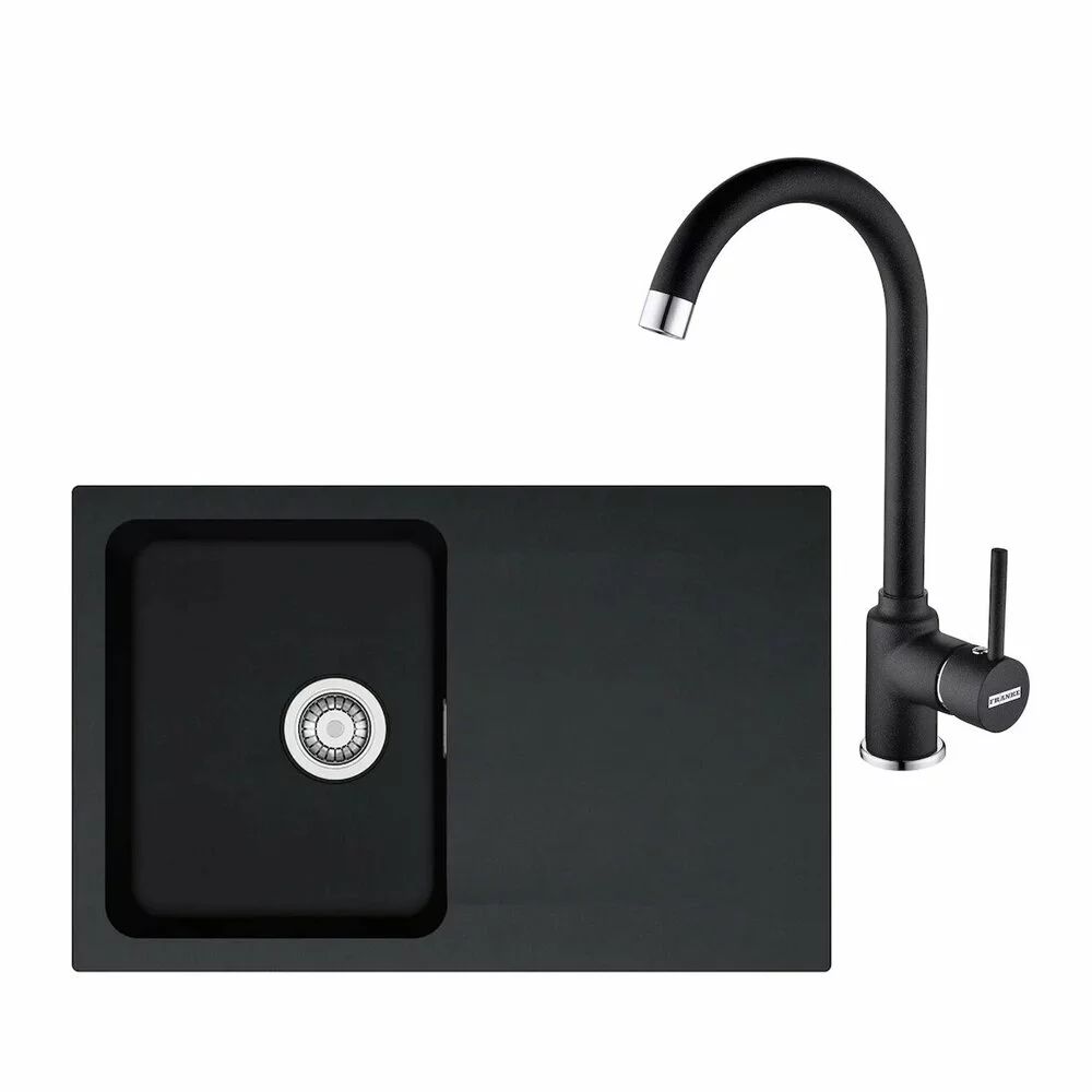 Set chiuveta bucatarie compozit Franke Orion 1 cuva cu picurator 78x50 cm tectonite finisaj negru mat si baterie Pola