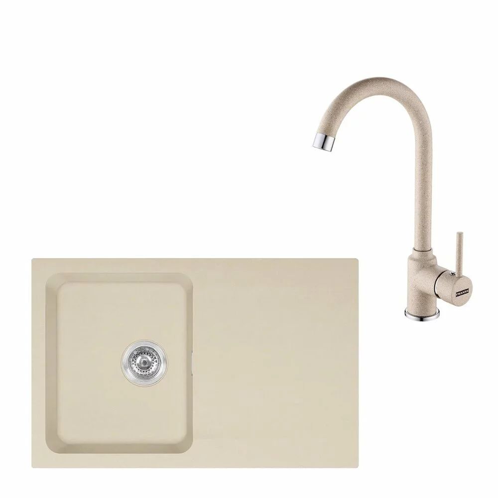 Set chiuveta bucatarie compozit Franke Orion Avena 1 cuva cu picurator 78x50 cm tectonite finisaj bej mat si baterie Pola
