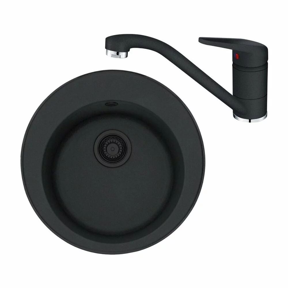 Set chiuveta bucatarie compozit Franke Rotondo VN 51 cm finisaj negru mat si baterie Novara Plus