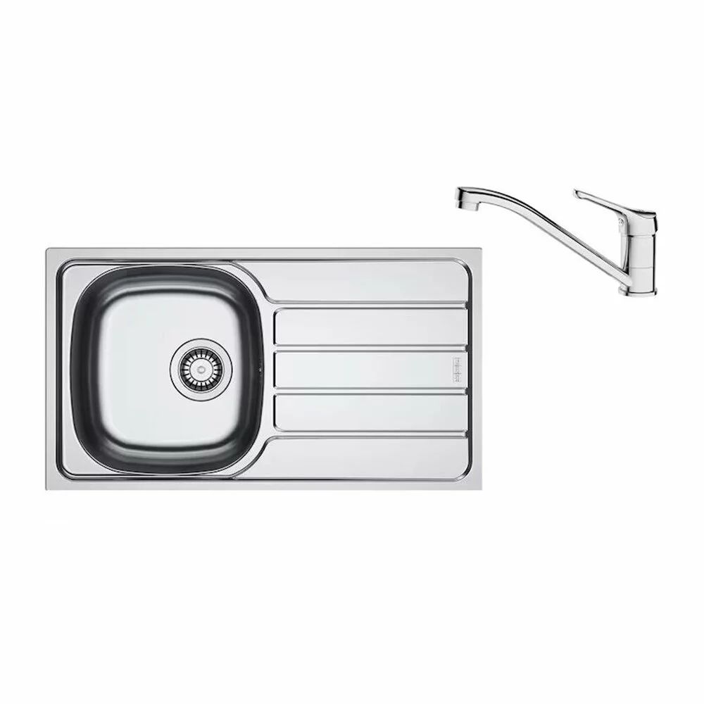 Set chiuveta bucatarie inox Franke Spark 78x43.5 cm cu 1 cuva si picurator dreapta finisaj lucios plus baterie crom