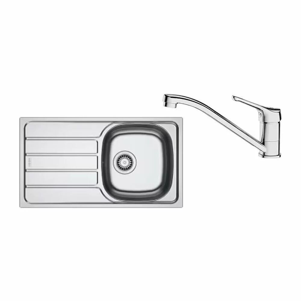 Set chiuveta bucatarie inox Franke Spark 78x43.5 cm cu 1 cuva si picurator stanga finisaj texturat plus baterie crom