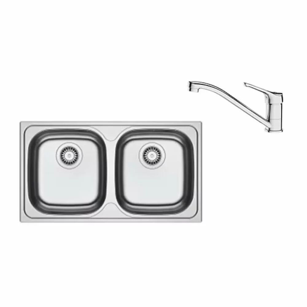 Set chiuveta bucatarie inox Franke Spark 78x43.5 cm cu 2 cuve fara picurator finisaj lucios plus baterie crom