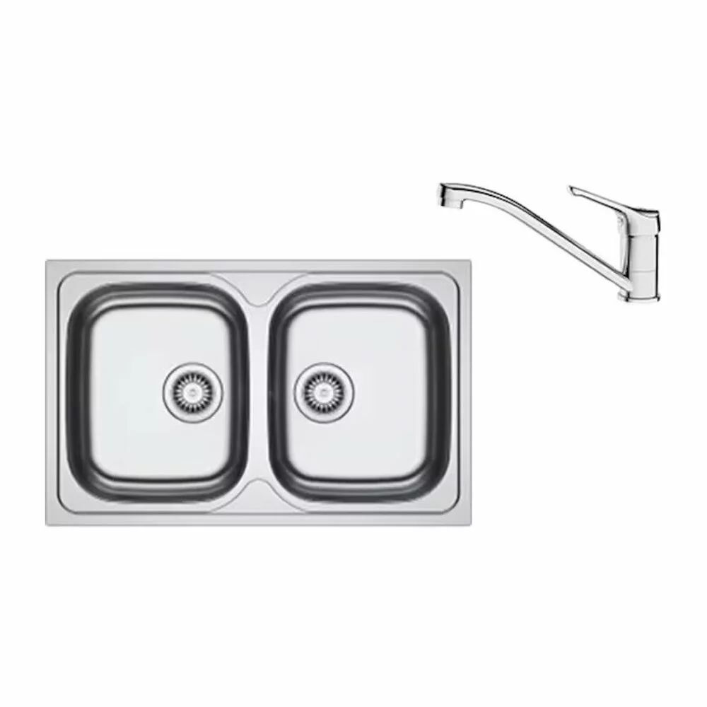 Set chiuveta bucatarie inox Franke Spark 80x50 cm cu 2 cuve fara picurator finisaj texturat plus baterie crom