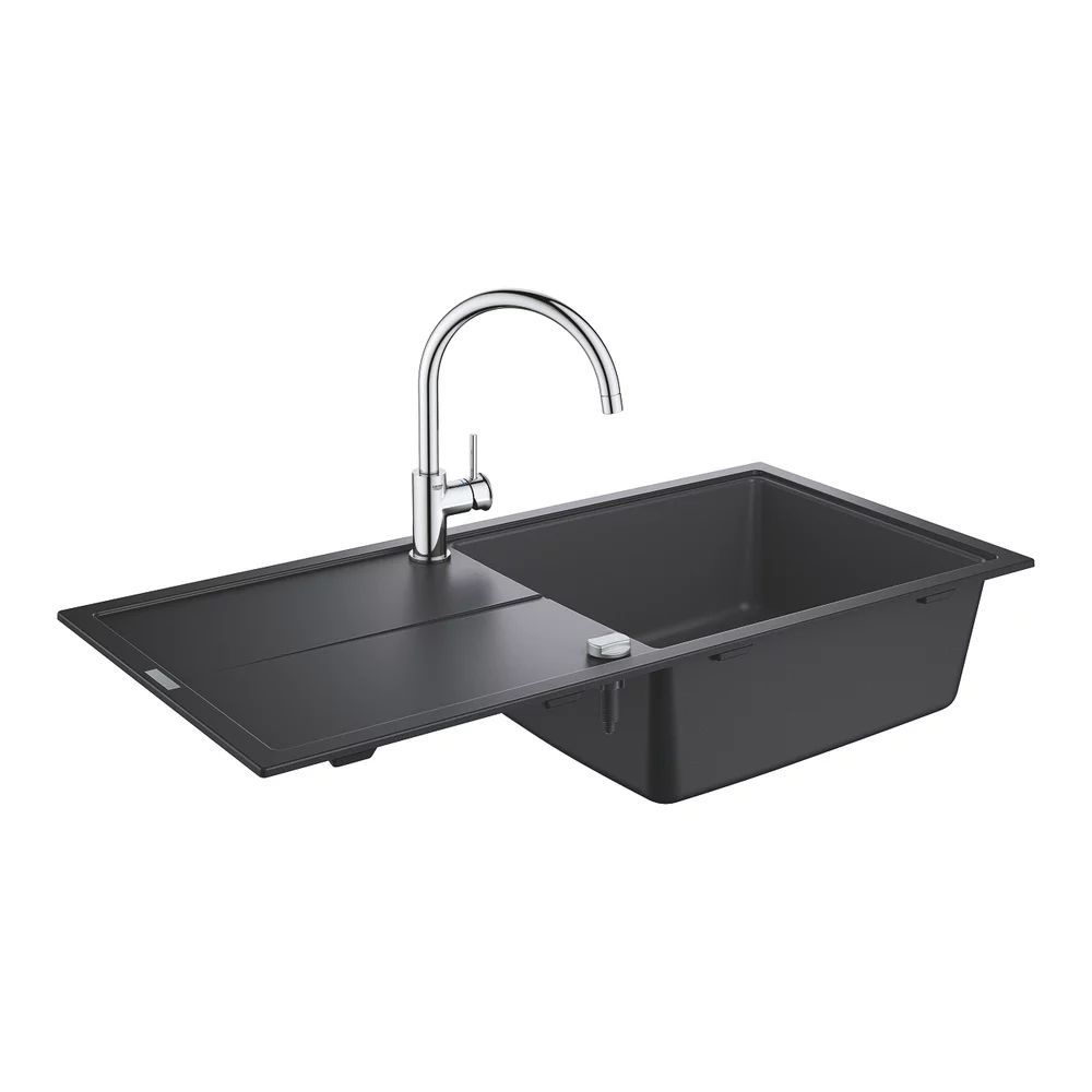 Set chiuveta compozit Grohe K400 60 cm negru si baterie BauClassic