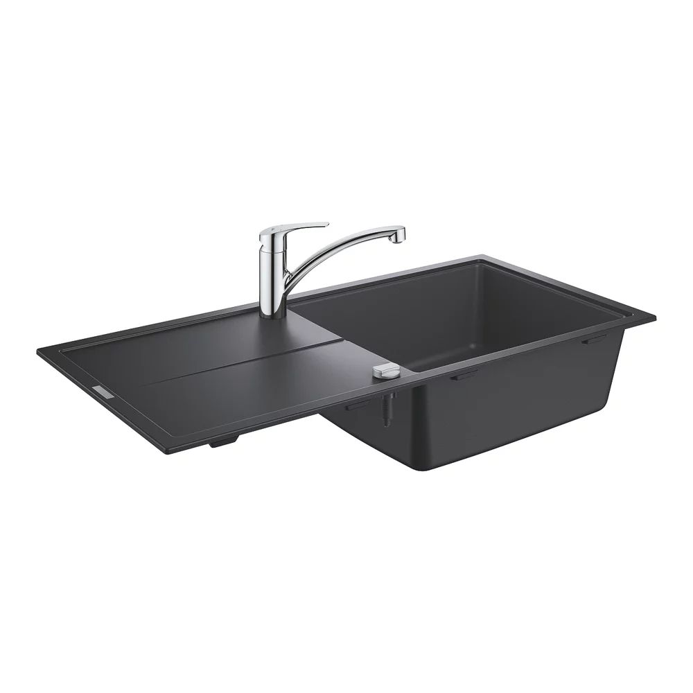 Set chiuveta compozit Grohe K400 60 cm negru si baterie Via