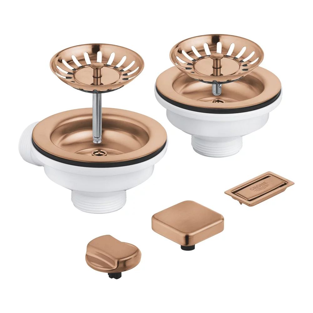 Set de scurgere cu ornament butoane pentru chiuveta dubla Grohe cupru mat