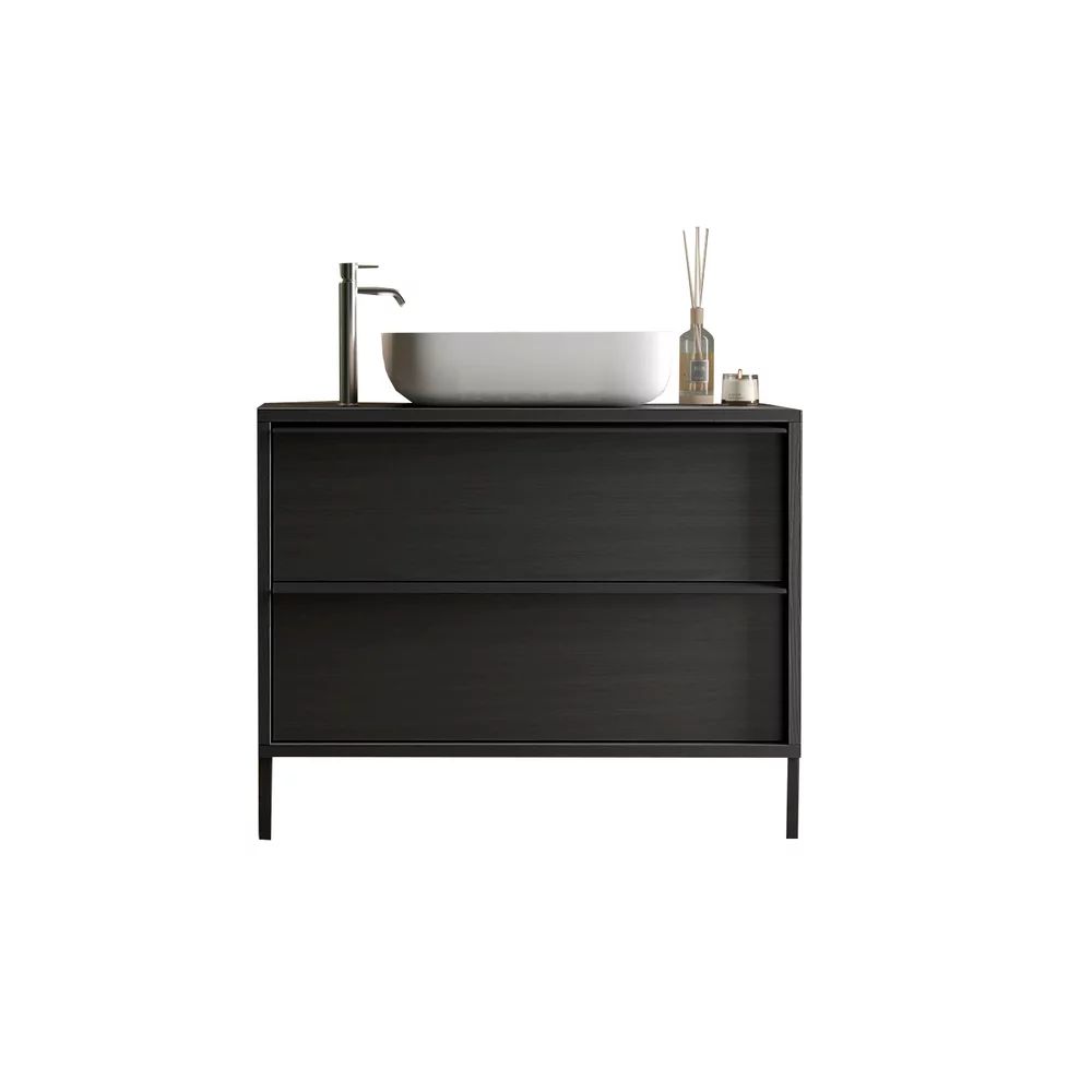 Set dulap baza si lavoar pe pardoseala negru LC Mobili Italia Steel 105x78x43 cm