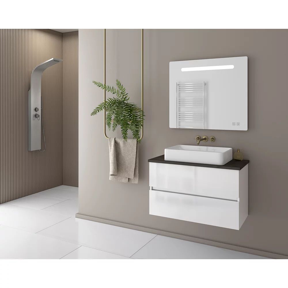 Set dulap baza suspendat alb si blat finisaj grafit Drop Luxus 80 cm