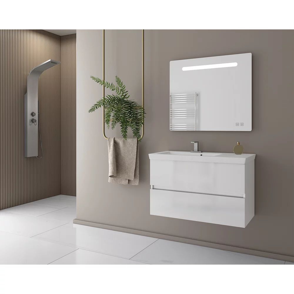 Set dulap baza suspendat alb si lavoar alb Drop Luxus 85 cm