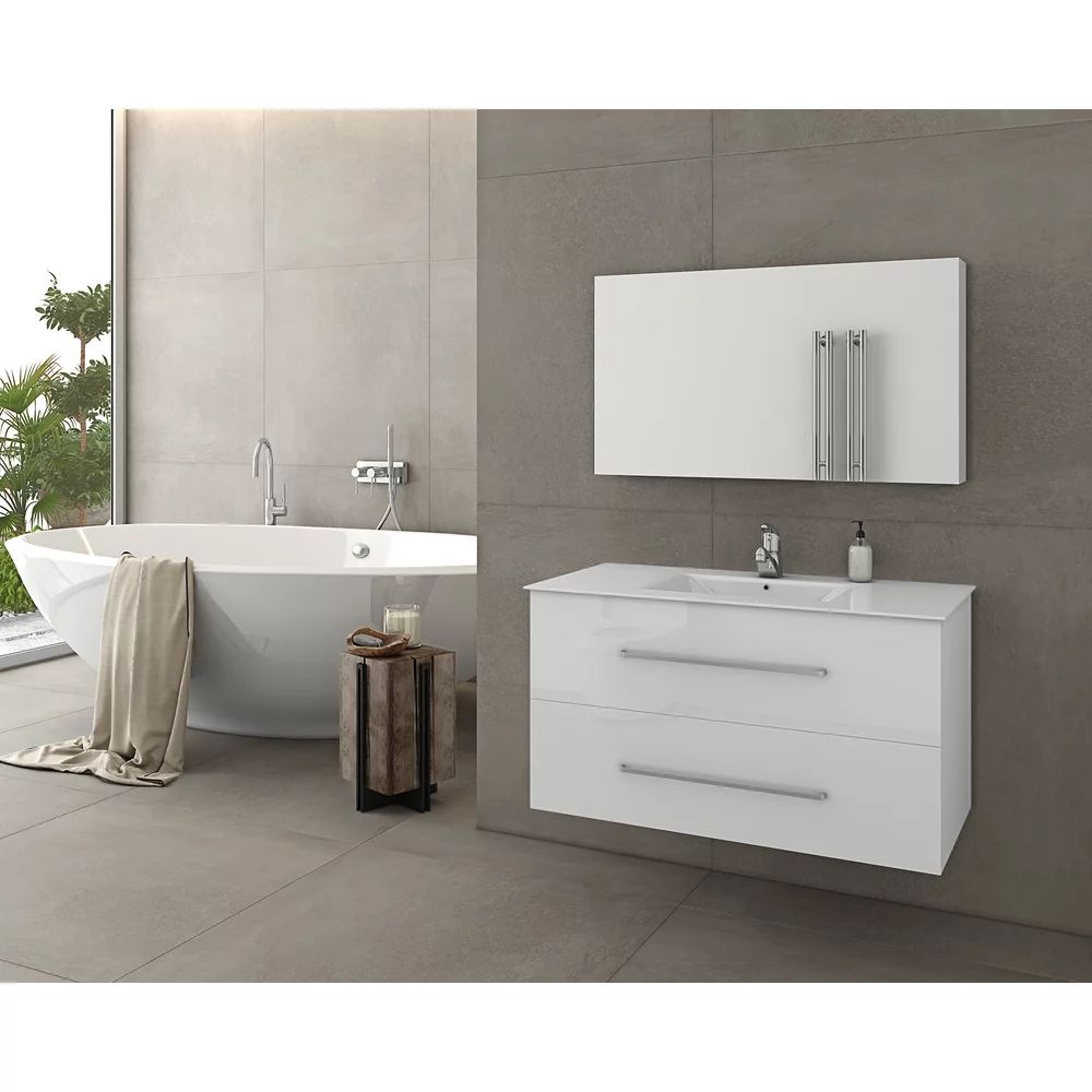 Set dulap baza suspendat alb si lavoar alb Drop Torino 90 cm