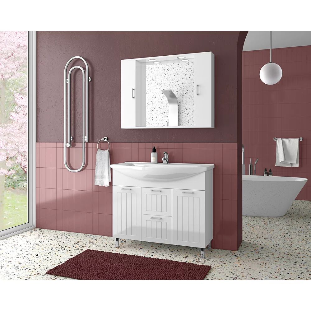 Set dulap baza suspendat alb si lavoar Drop Ritmo 95 cm