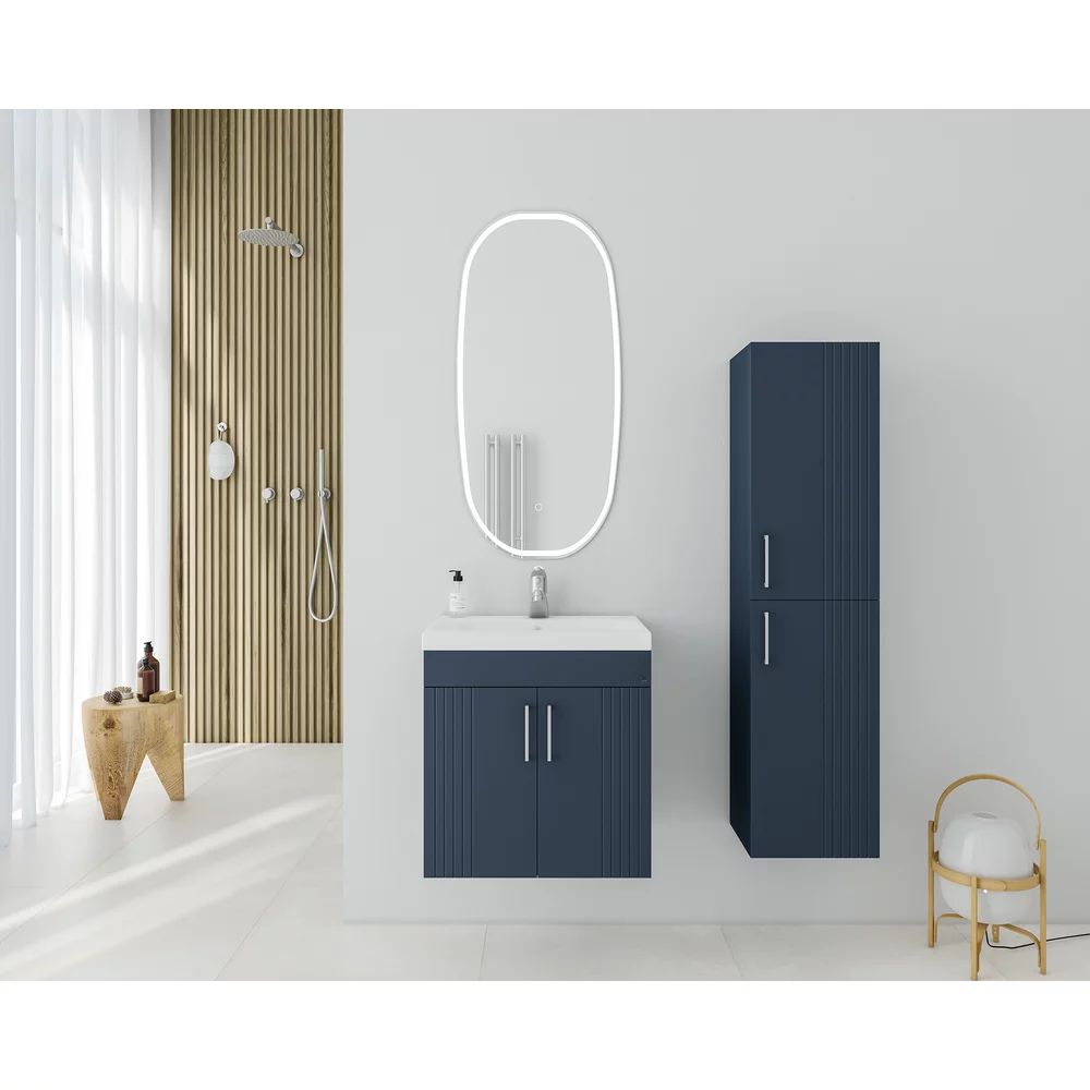 Set dulap baza suspendat Drop Lines Venus cu 2 usi bleumarin si lavoar 50 cm alb