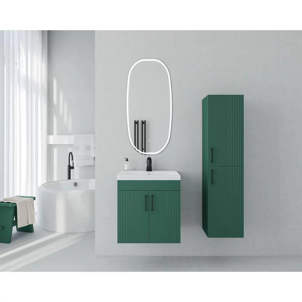 Set dulap baza suspendat Drop Lines Venus cu 2 usi verde si lavoar 50 cm alb