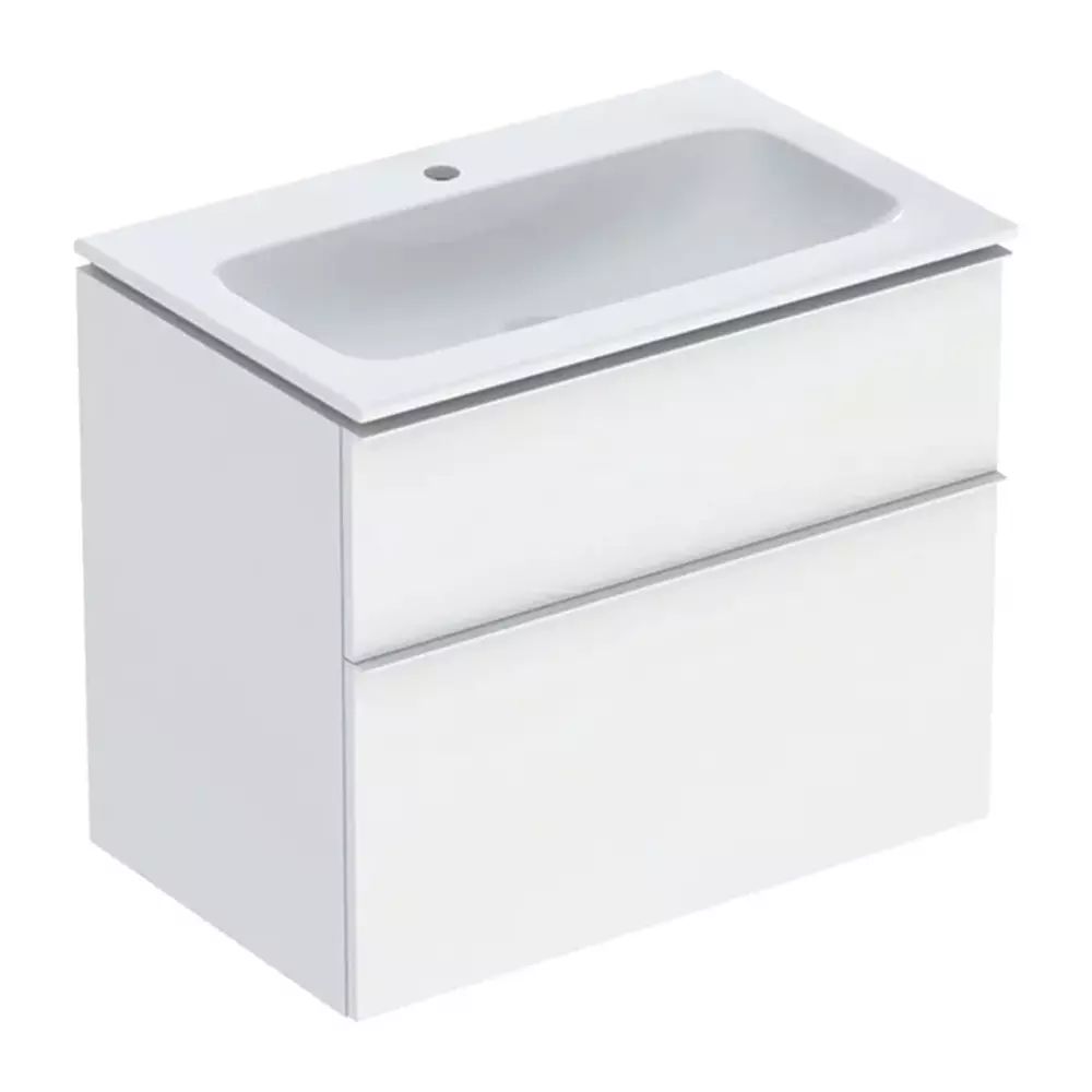 Set dulap baza suspendat Geberit iCon alb mat 2 sertare si lavoar 75 cm alb