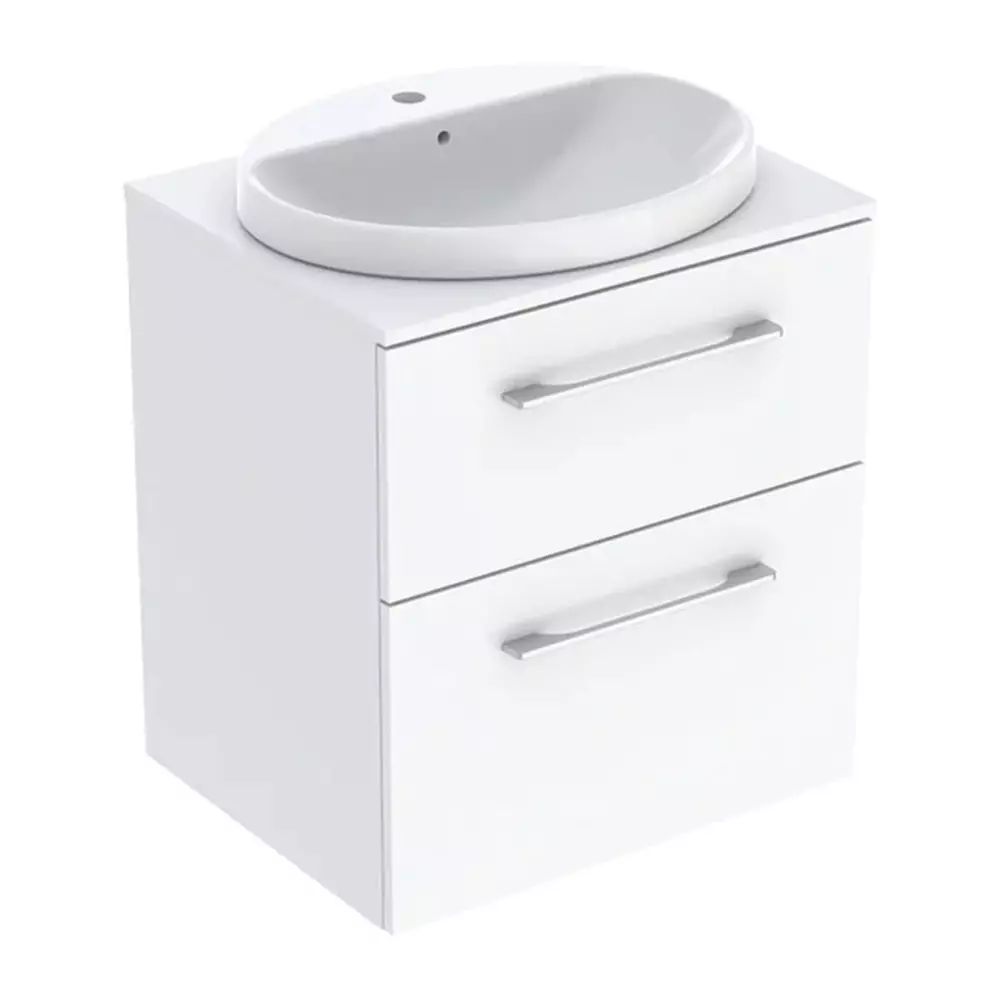 Set dulap baza suspendat Geberit Selnova Square alb lucios 2 sertare si lavoar 60 cm