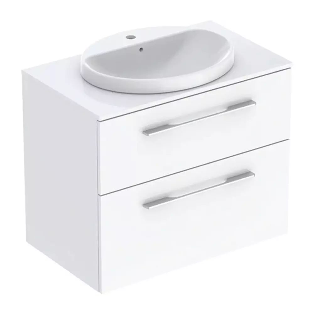 Set dulap baza suspendat Geberit Selnova Square alb lucios 2 sertare si lavoar 80 cm