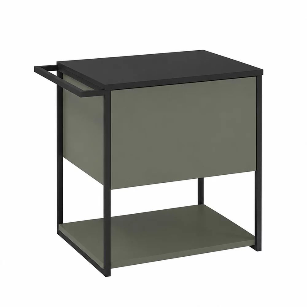 Set dulap baza suspendat Krofam Lov verde-negru 60 cm blat negru cu finisat piatra