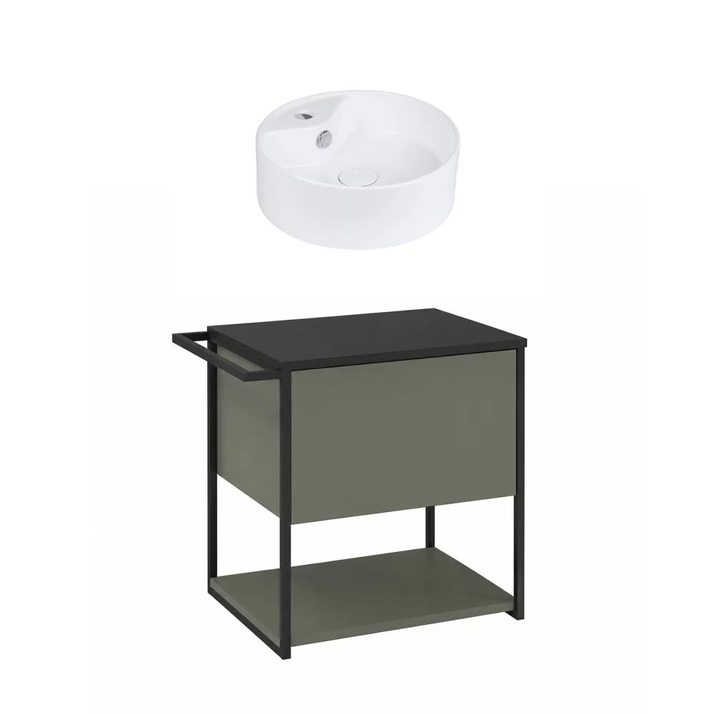 Set dulap baza suspendat Krofam Lov verde-negru 60 cm blat negru cu lavoar 38 cm