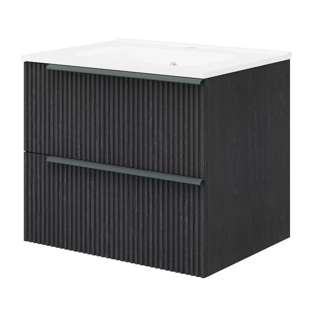 Set dulap baza suspendat negru mat si lavoar Savini Due Sidney 60 cm