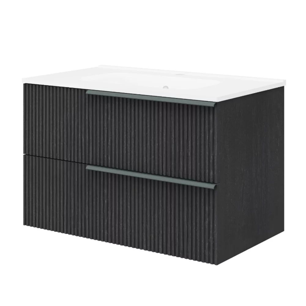 Set dulap baza suspendat negru mat si lavoar Savini Due Sidney 80 cm