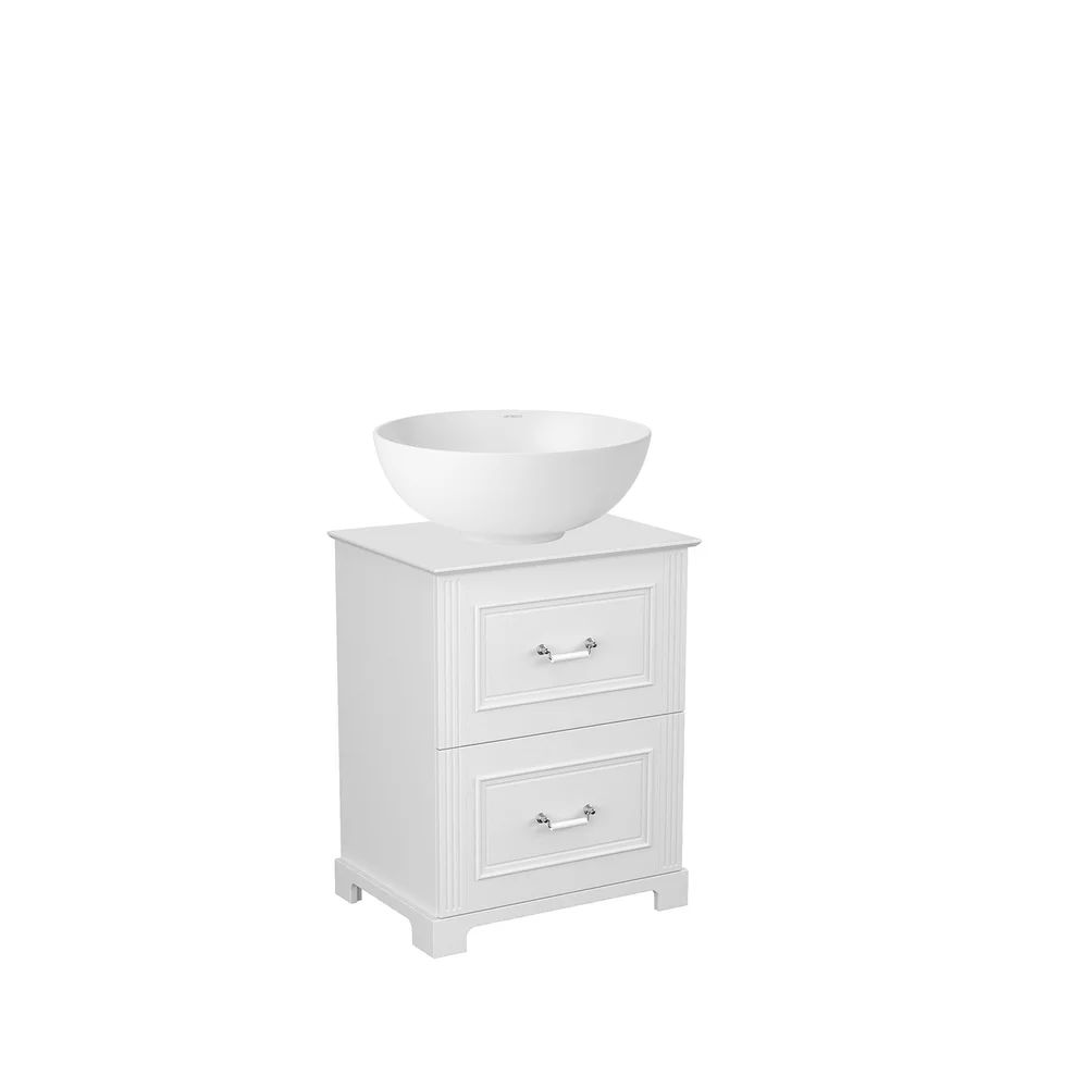 Set dulap pe pardoseala alb Krofam Oxford 60 cm, blat alb Krofam Oxford 60 cm si lavoar