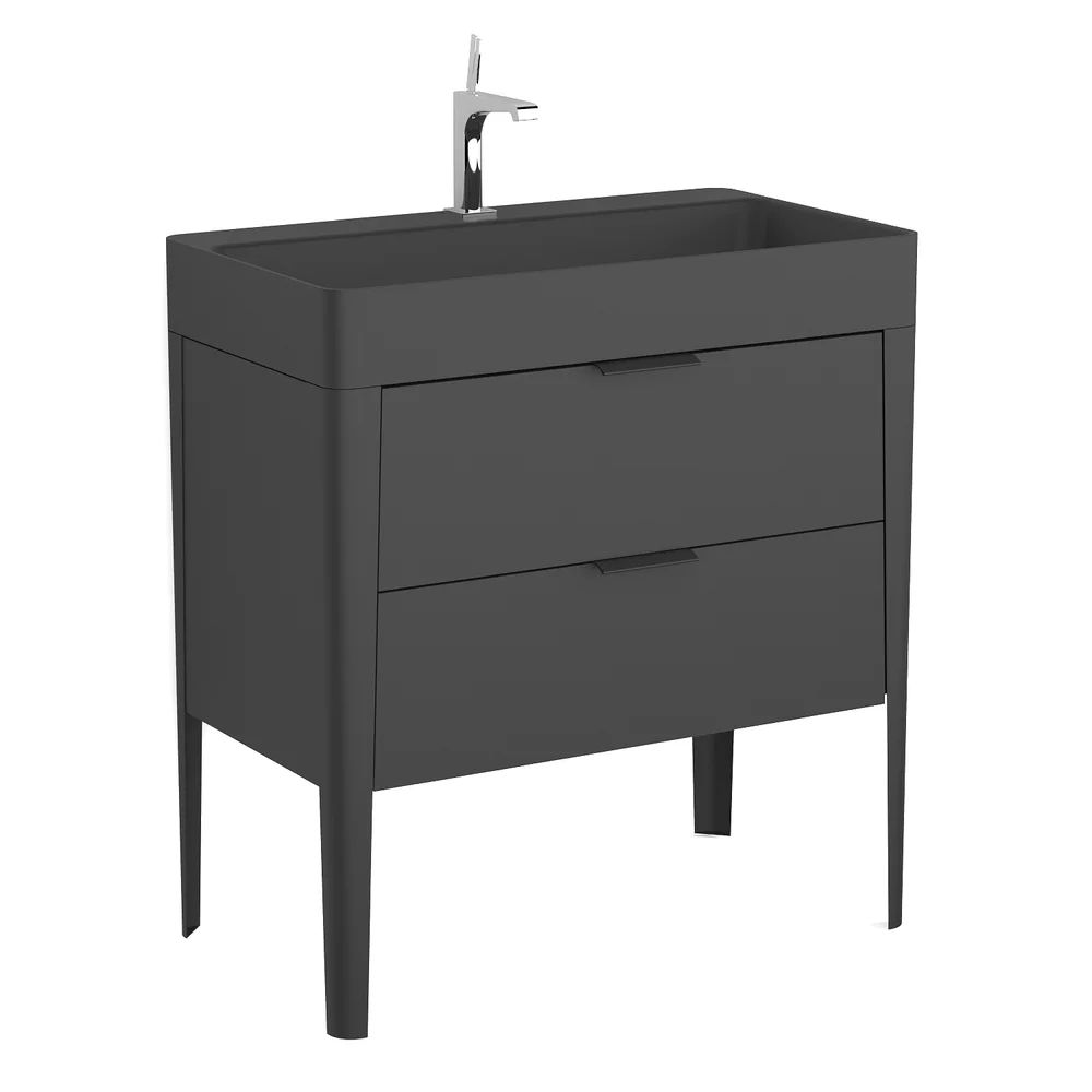 Set dulap pe pardoseala alb Krofam Vibe 80 cm, lavoar incastrat Krofam Vibe 80 cm negru