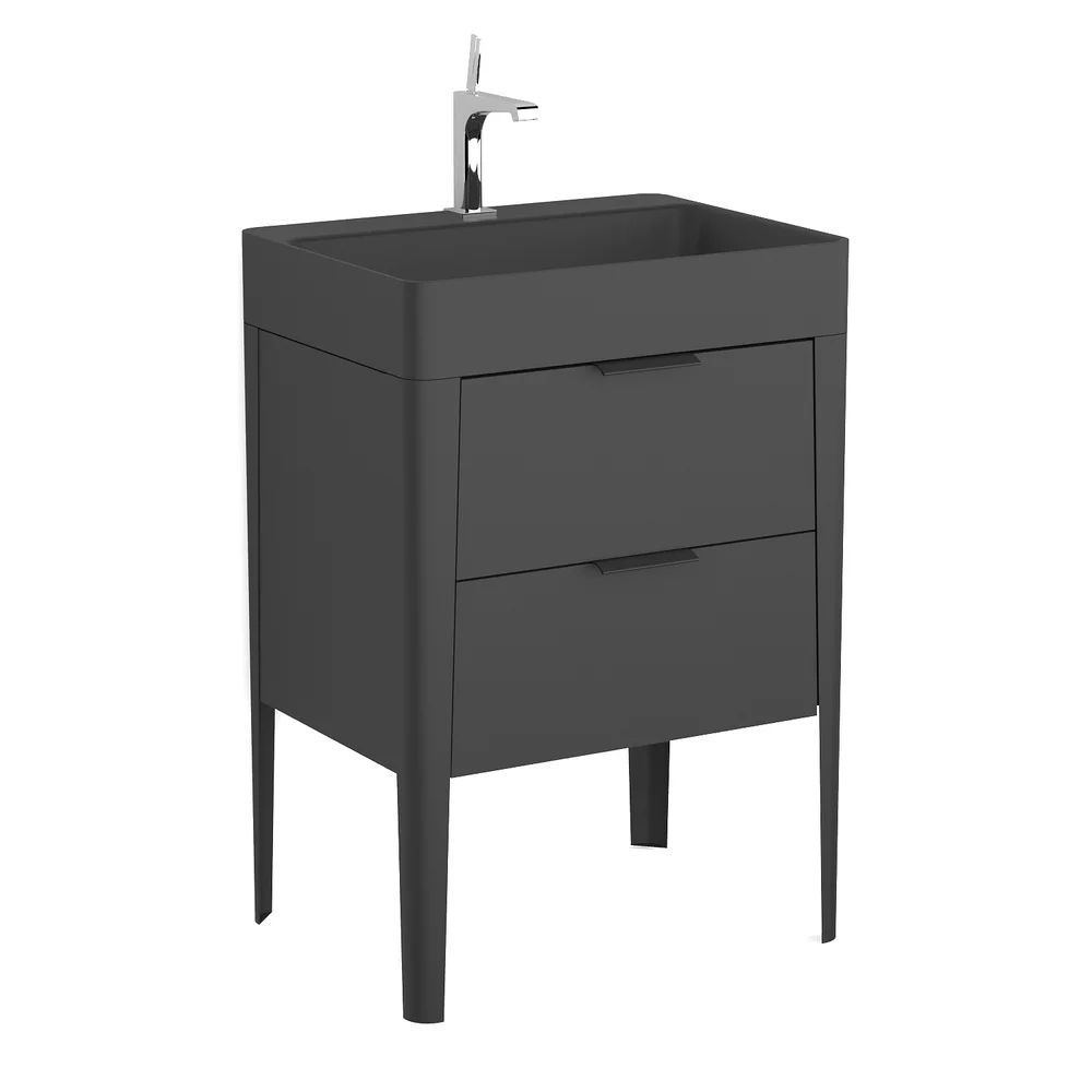 Set dulap pe pardoseala negru Krofam Vibe 60 cm, lavoar incastrat Krofam Vibe 60 cm negru
