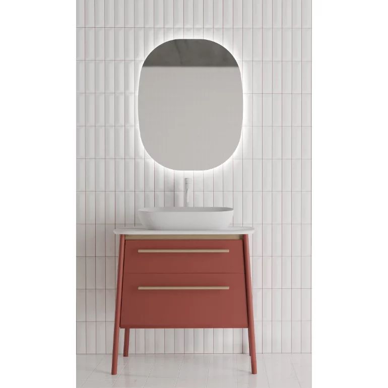 Set dulap pe pardoseala terracotta Krofam Dukla 78 cm, lavoar incastrat Krofam Dukla 55 cm si oglinda