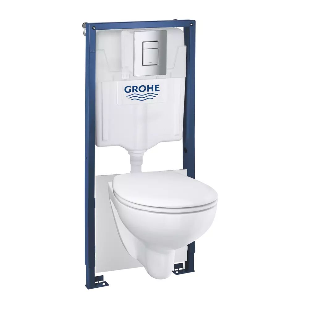 Set rezervor WC Grohe Solido 5 in 1 si clapeta crom Skate Cosmopolitan plus vas WC Bau Ceramic cu capac softclose