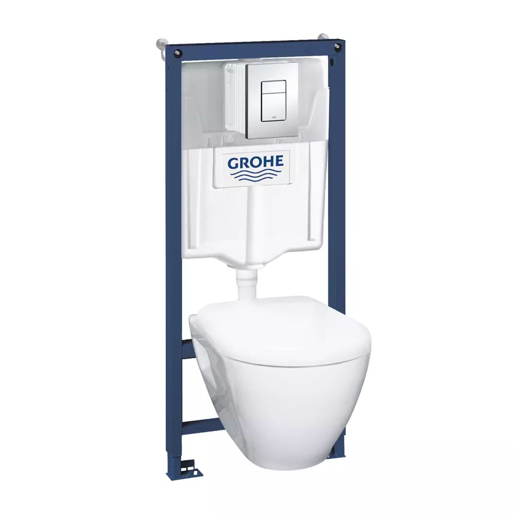 Set rezervor WC Grohe Solido Perfect 4 in 1 si clapeta crom Skate Cosmopolitan plus vas WC cu capac softclose