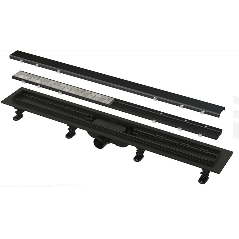 Set rigola pentru dus cu capac Alca APZ19 Black Simple 55 cm