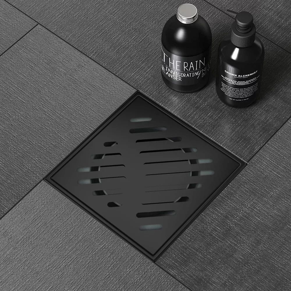 Set rigola pentru dus Inter Ceramic New Generation cu capac cu fante diagonale 10x10 cm finisaj negru lucios
