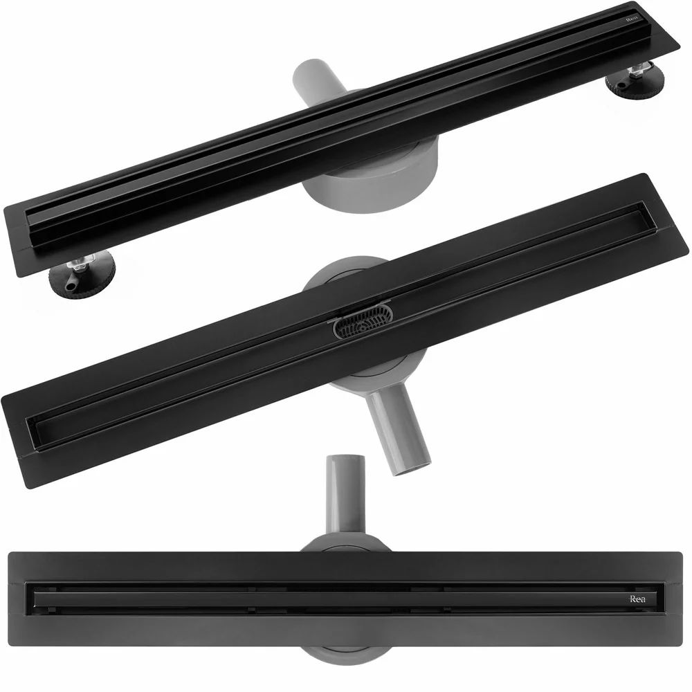 Set rigola pentru dus plus capac negru Rea Neox 60 cm