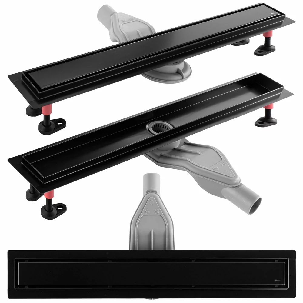Set rigola pentru dus plus capac negru Rea Neox Superflow 80 cm