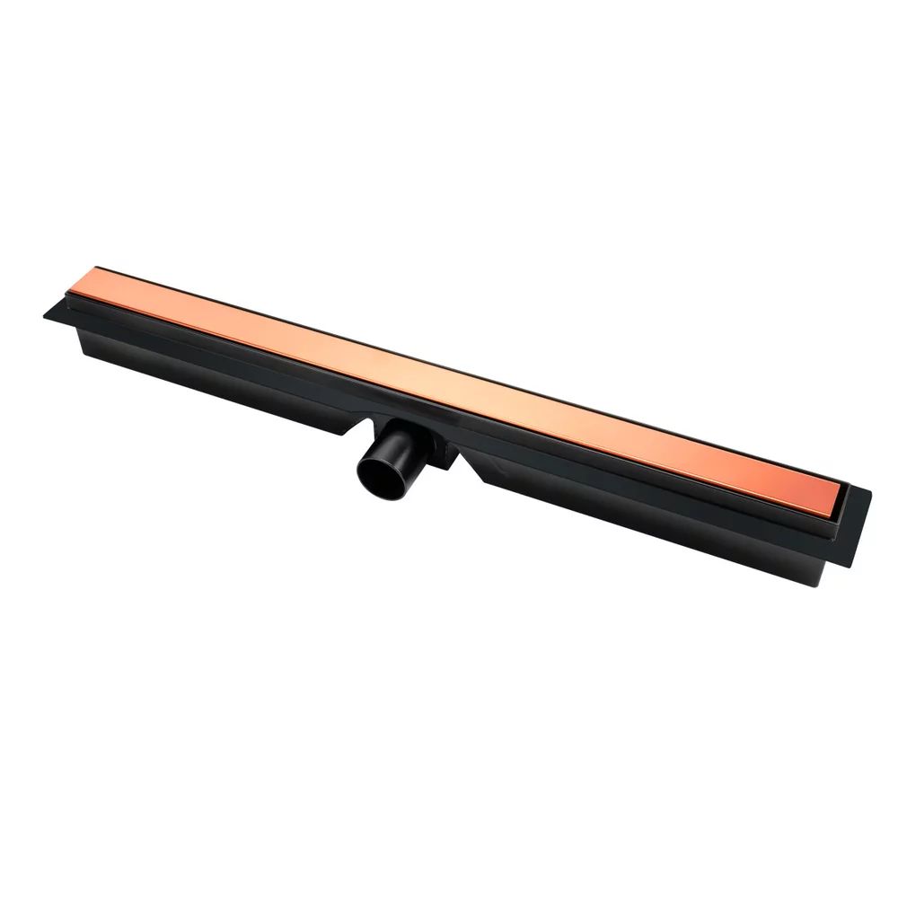 Set rigola slim pentru dus plus capac FDesign Kleome finisaj negru - rose gold 60 cm
