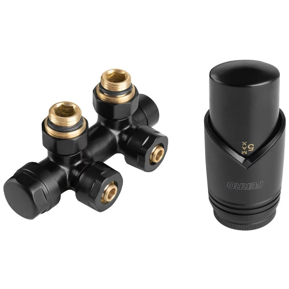 Set robinet coltar termostatic decorativ dublu integrat 3/4”x1/2” Ferro negru