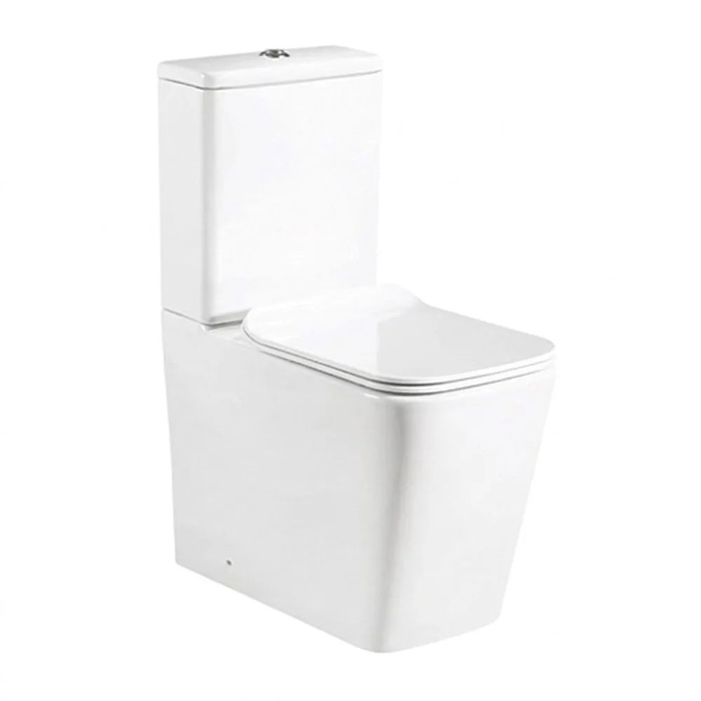 Set vas WC compact pe pardoseala Rune Isa Rimless alb cu rezervor si capac softclose