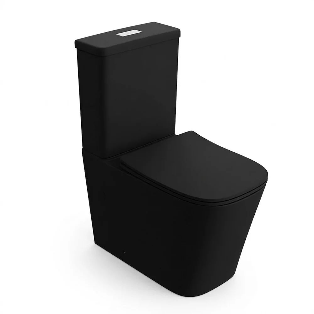 Set vas WC compact pe pardoseala Rune Isa Rimless negru mat cu rezervor si capac softclose