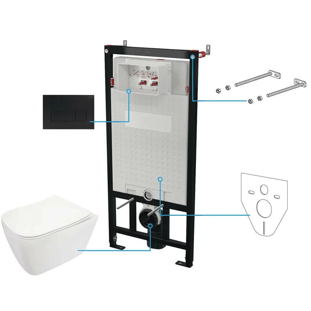 Set vas wc suspendat cu capac Deante Hiacynt New rimless, rezervor incastrat si clapeta actionare Slim negru