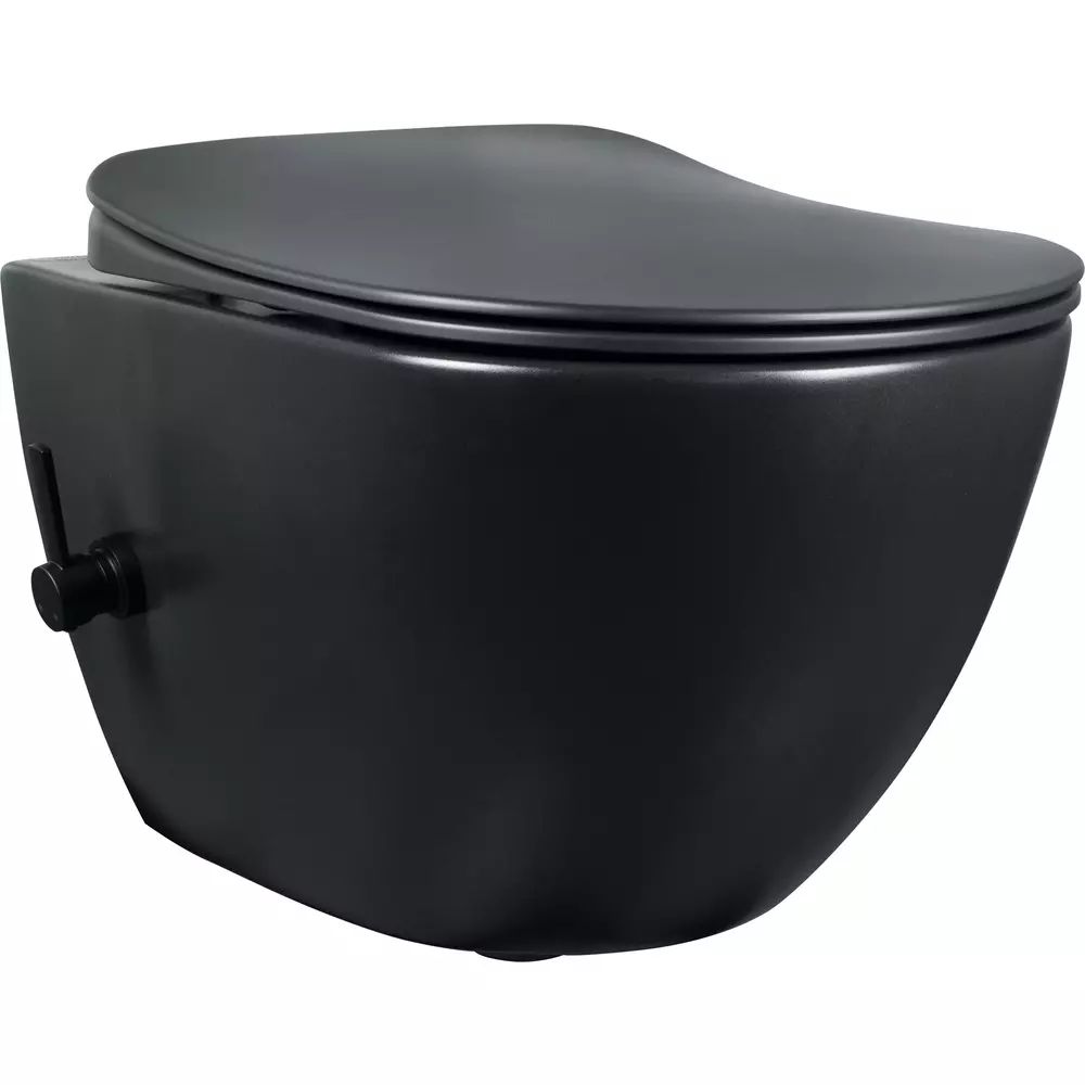 Set vas WC suspendat cu functie de bideu Deante Peonia Zero negru si capac inchidere lenta
