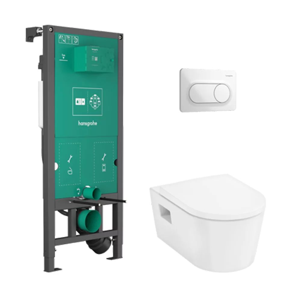 Set vas WC suspendat Hansgrohe EluPura AquaChannel cu rezervor incastrat capac WC si clapeta
