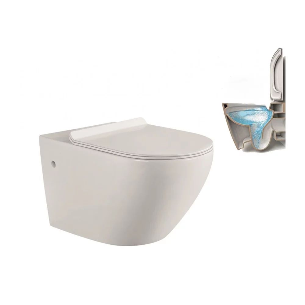 Set vas WC suspendat Inter Ceramic Rimless cu capac slim alb lucios functie bideu