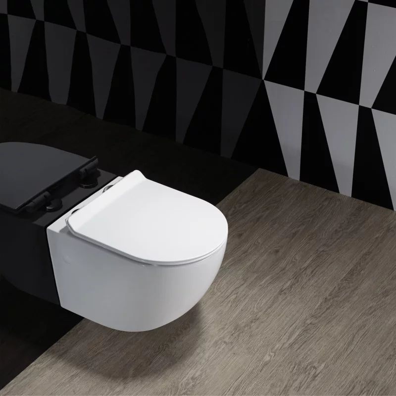 Set vas WC suspendat Inter Ceramic Rimless cu capac slim softclose finisaj alb lucios