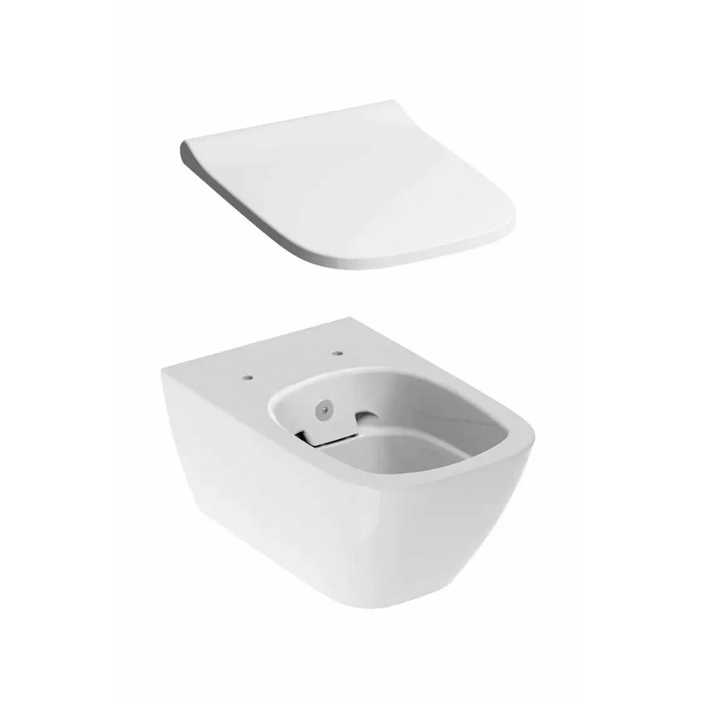 Set vas wc suspendat rimfree cu functie de bideu si capac Geberit Smyle Square
