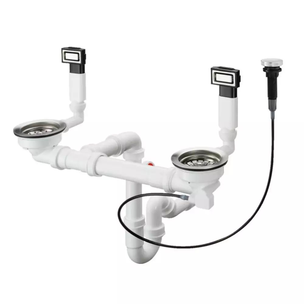 Sifon automat Hansgrohe D15-11 pentru chiuveta din granit cu doua cuve