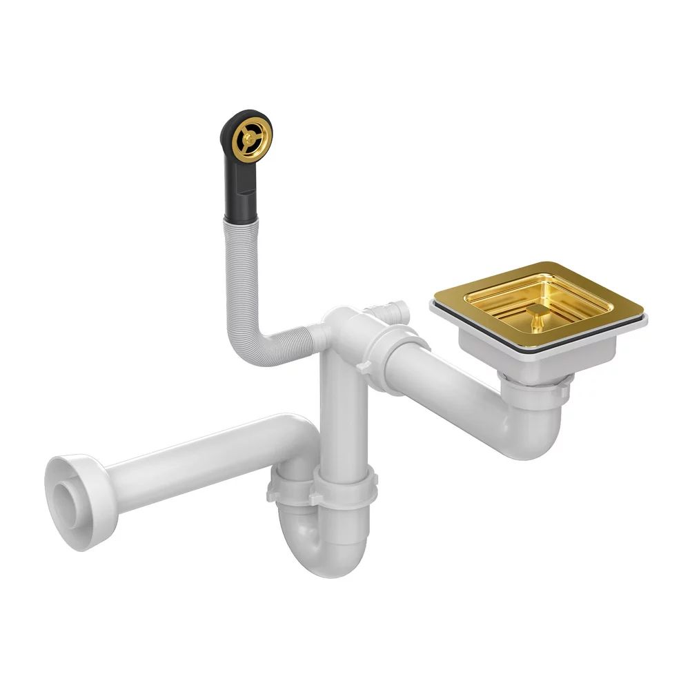 Sifon cu capac scurgere patrat Quadron Unique finisaj auriu pentru chiuvete granit 1 cuva