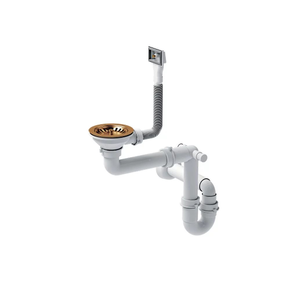 Sifon cu capac scurgere Quadron Unique pentru chiuvete inox finisaj cupru
