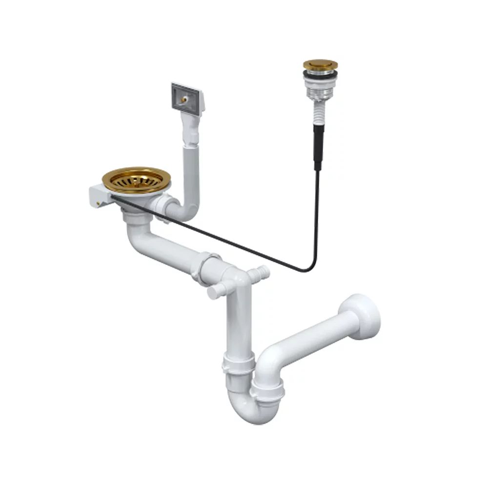 Sifon Quadron Unique Push to Open finisaj auriu pentru chiuvete inox